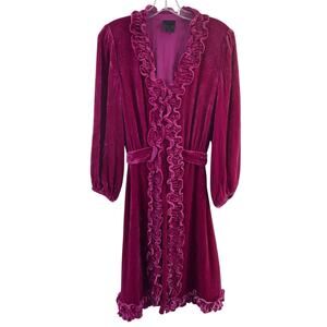 Anna Sui Magenta Rayon Blend Velvet Ruffle Waist Tie Dress Women’s 4 Preowned